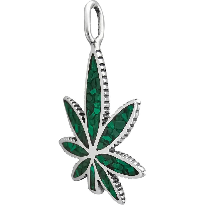 Cannabis Leaf Pendant inlaid with Green Malachite