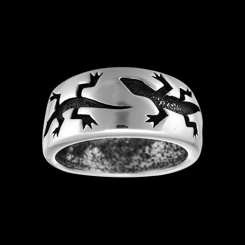 Size 10-925 Sterling Silver Gecko Band, Detailed Reptile Design, Handmade Nature Ring, Handcrafted Animal Jewelry