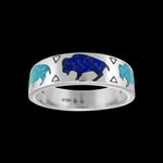 Sterling Silver Buffalo Ring • Turquoise and Lapis Lazuli Inlay • Running Bison Band • Tatanka Ivanbito • Navajo Handmade