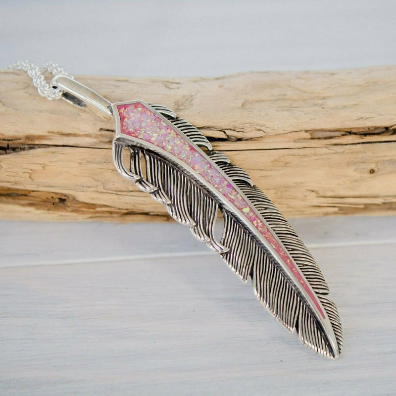 Feather Earrings • Pink Opal • 925 Sterling Silver • Navajo Handmade