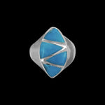 Size 6.5 - Vintage 925 Sterling Silver Sleeping Beauty Turquoise Marquise Ring, Segmented Triangles Design, Handmade Gemstone Jewelry, Statement Navajo Birthstone Band