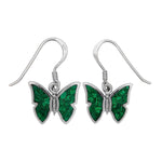 925 Sterling Silver Malachite Wide Butterfly Dangle Earrings, Handmade Gemstone Jewelry, Southwestern Insect Design