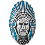 Size 9.5-925 Sterling Silver Native American Chief Headdress Ring, Turquoise Feather Design, Statement Gemstone Band, Handmade Birthstone Jewelry