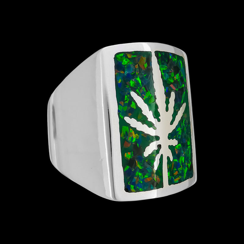 Mary Jane Ring, 925 Sterling Silver Ring, Green Opal Cannabis Ring, Pot Leaf Ring, Pot Leaf Jewelry, Marijuana Ring