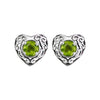 925 Sterling Silver Heart Earrings, Peridot Earrings, Green Earrings, Diamond Heart Earrings