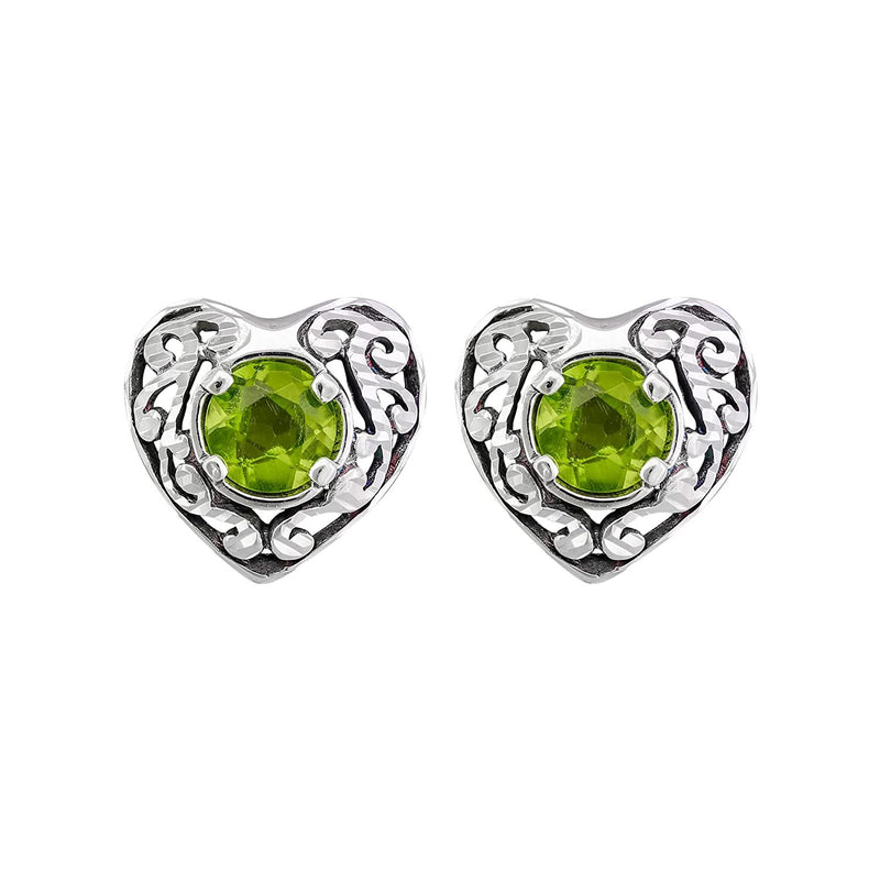 925 Sterling Silver Heart Earrings, Peridot Earrings, Green Earrings, Diamond Heart Earrings