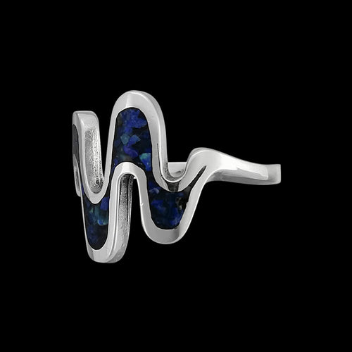 Size 5-925 Sterling Silver Azurite Chip Wave Ring, Groovy Sound Wave Design, Handmade Gemstone Jewelry, Statement Birthstone Band