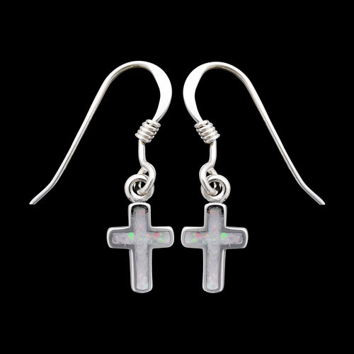 925 Sterling Silver Cross Earrings, Opal Cross Earrings, Christian Earrings, Studs Posts