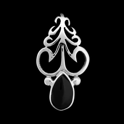 Sterling Silver and Black Resin Teardrop Pendant with Filigree Design