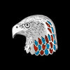 Bald Eagle Pendant • 925 Sterling Silver • Feathers inlaid with Turquoise and Coral • Native American Jewelry