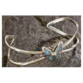 Sterling Silver Cuff Bracelet with a Voilet Opal Monarch Butterfly