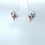 925 Sterling Silver Stud Earrings, Small Half Filled Heart Stud Post, Pink Opal