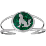 Wolf Bracelet, Howling Wolf, 925 Sterling Silver Bracelet, Native American, Handmade Jewelry, Malachite Bracelet, Navajo Bracelet with wolves