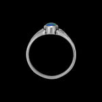 925 Sterling Silver Diamond Cut Oval Blue Opal Cabochon Ring, Iris Accent Design, Solitaire Gemstone Band, Floral Handmade Jewelry (9)