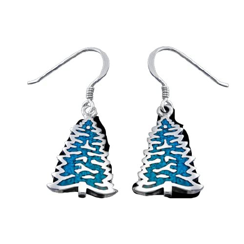 925 Sterling Silver and Turquoise Pine Tree Dangle Earrings