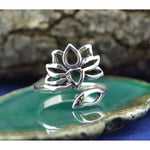 Elegant Sterling Silver Adjustable Lotus Flower Ring - Captivating Beauty and Grace