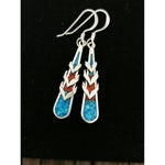 Sterling Silver, Turqoise, and Coral Wrapped Chevron Teardrop Dangle Earrings