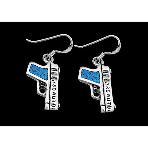 Sterling Silver and Blue Turquoise Semi-Automatic Gun Dangle Earrings