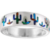 Size 10-925 Sterling Silver & Mixed Stone Desert Cactus Ring, Detailed Nature Design, Statement Birthstone Band