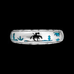 Navajo End of Trail Ring - Turquoise Inlay - Arrow Border - Handcrafted - Sterling Silver