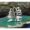 Elegant Sterling Silver Adjustable Lotus Flower Ring - Captivating Beauty and Grace