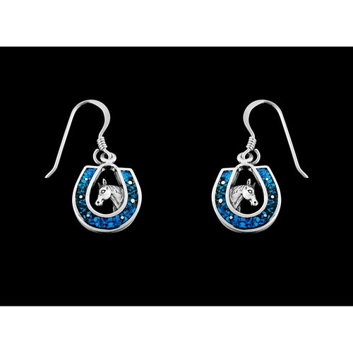 Sterling Silver and Turquoise Horseshoe Bust Dangle Earrings