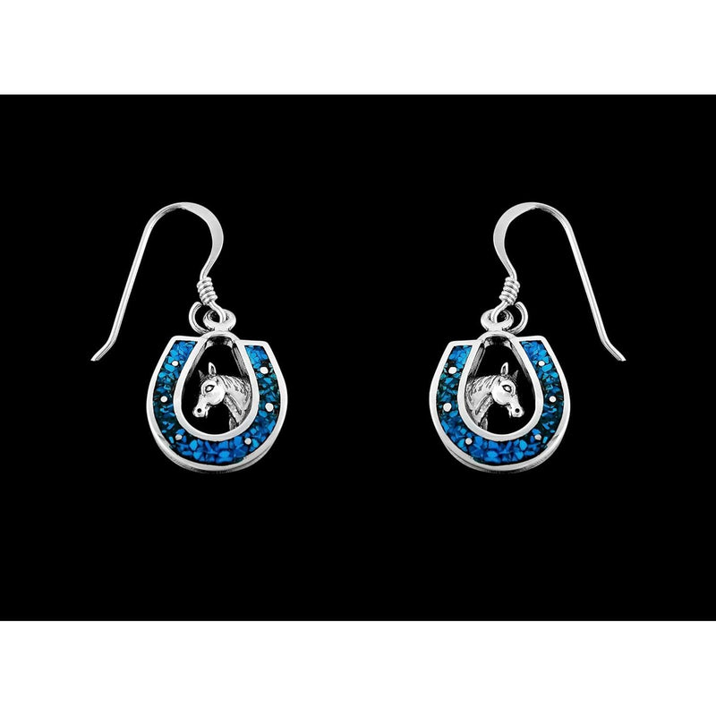 Sterling Silver and Turquoise Horseshoe Bust Dangle Earrings