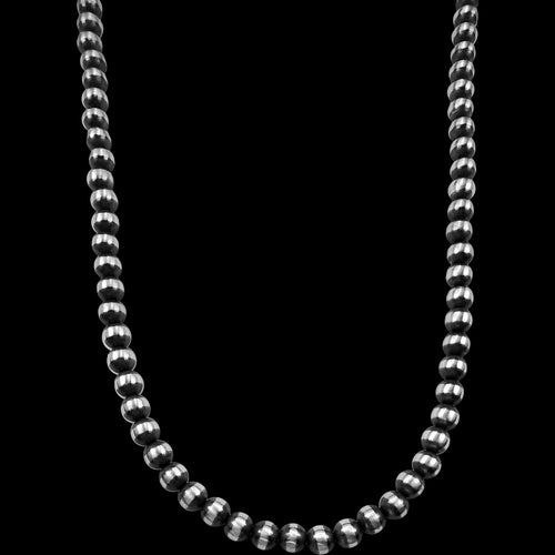 Navajo Pearls Necklace • 6mm Beaded Necklace • 925 Sterling Silver • Sterling Silver Beads Necklace (14, Round)