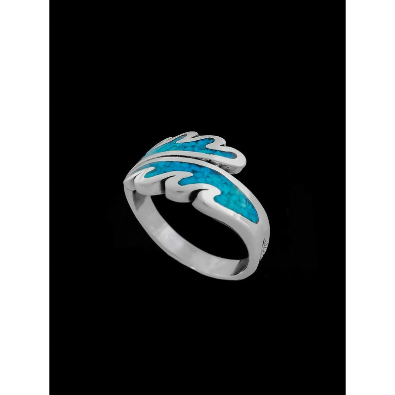 Surfer Wave Ring • Sterling Silver • Turquoise Accent • Beach-Inspired Jewelry