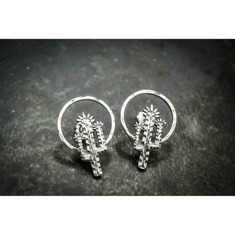 Southwest Cactus Earrings • 925 Sterling Silver • Saguaro Cactus • Navajo Handmade