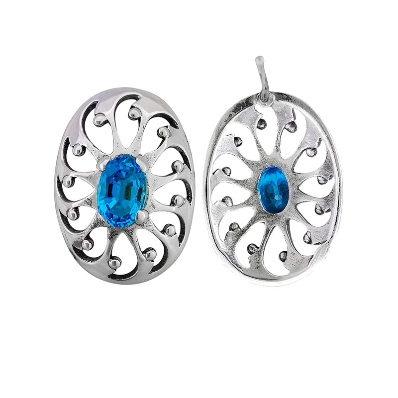 925 Sterling Silver Topaz Earrings, Sun Earrings, Blue Earrings