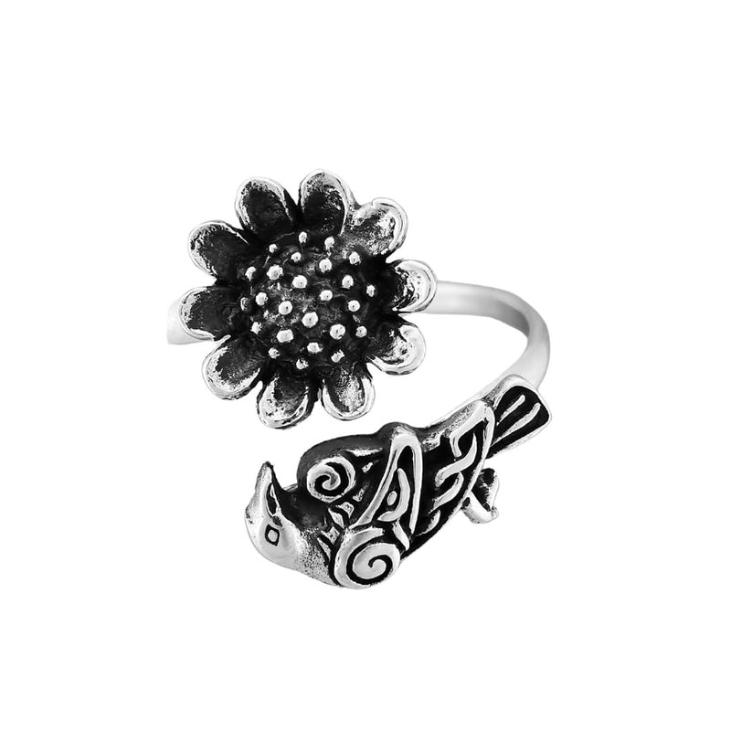 Beautiful 925 sterling silver Celtic Raven with a Sunflower in Bloom (8)