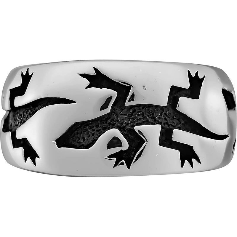 Size 10-925 Sterling Silver Gecko Band, Detailed Reptile Design, Handmade Nature Ring, Handcrafted Animal Jewelry