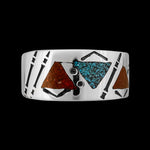 Navajo Band Ring • Turquoise & Red Coral • 925 Silver • Handmade • Raymond Begay