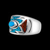 Size 7-925 Sterling Silver Southwestern Turquoise, Red Coral, & Turquoise Resin Arrow Band, Oval Center, Geometric Pattern