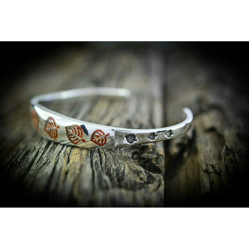 925 Sterling Silver Cuff Bracelet, Aspen Bracelet, Leaf Bracelet, Fall Season, Quaking Aspen, Tree Bracelet, Forest Bracelet