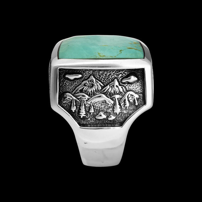 Mountain Ring • Kingman Turquoise • 925 Sterling Silver • Size 14 • Navajo Handmade