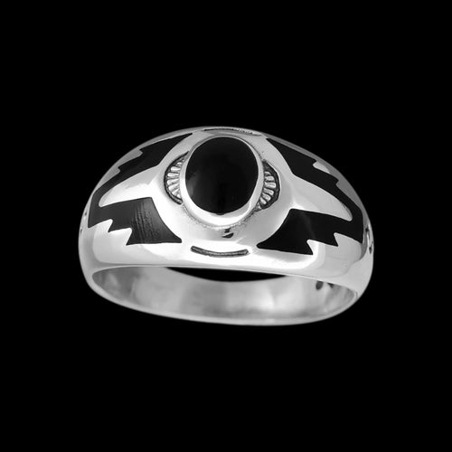 925 Sterling Silver Black Resin Sleeping Beauty Ring, Southwestern Design, Handmade Silver Band, Handcrafted Native Jewelry (7.5)