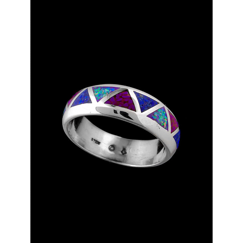 Size 4 - Navajo Wedding Band Ring • Opal and Sugilite Ring • 925 Sterling Silver • Native American