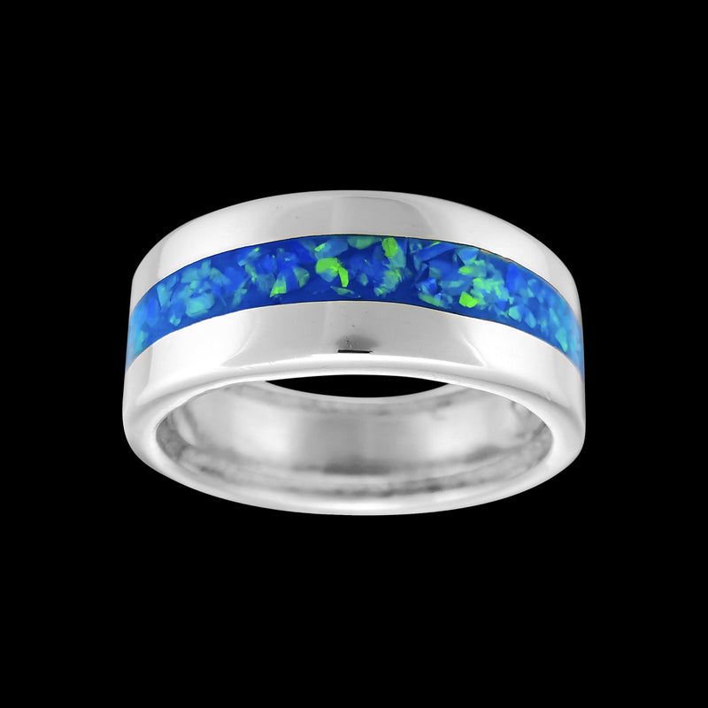 Wide Band Opal Ring, 925 Sterling Silver Ring, Blue Opal Ring, Native Made