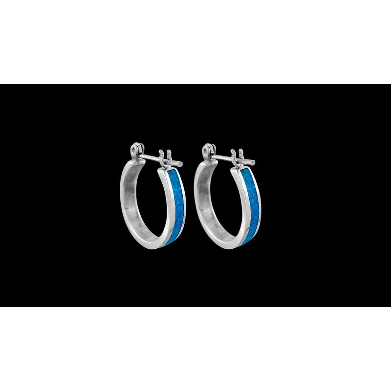 925 Sterling Silver Hoop Earrings inlaid with Kingman Turquoise