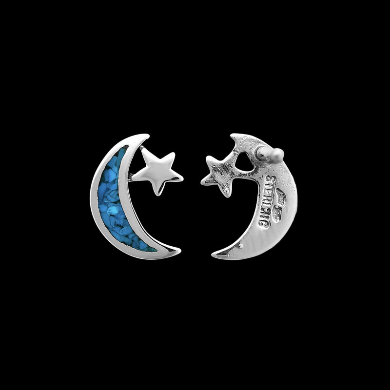 Celestial Moon Earrings • Sterling Silver • Starry Night • Navajo Handmade