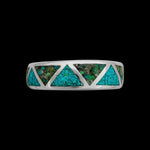 925 Sterling Silver Green Turquoise Navajo Band, Segmented Triangle Design, Handmade Geometric Jewelry, Statement Navajo Gemstone Flat Band (8)