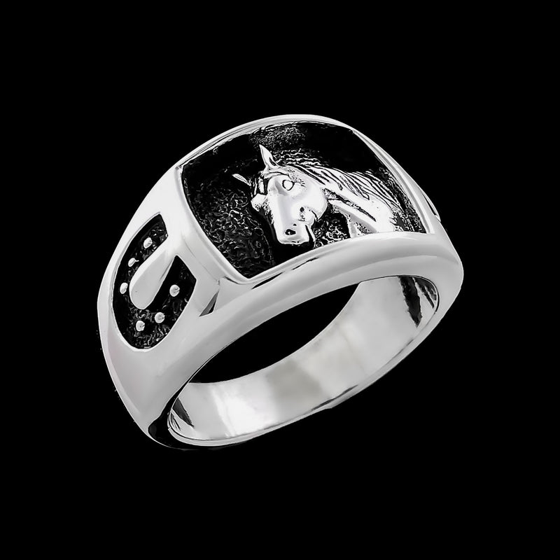 Horse Ring • 925 Sterling Silver • Navajo Handmade • Ranch and Rodeo Jewelry • Horseshoe Design