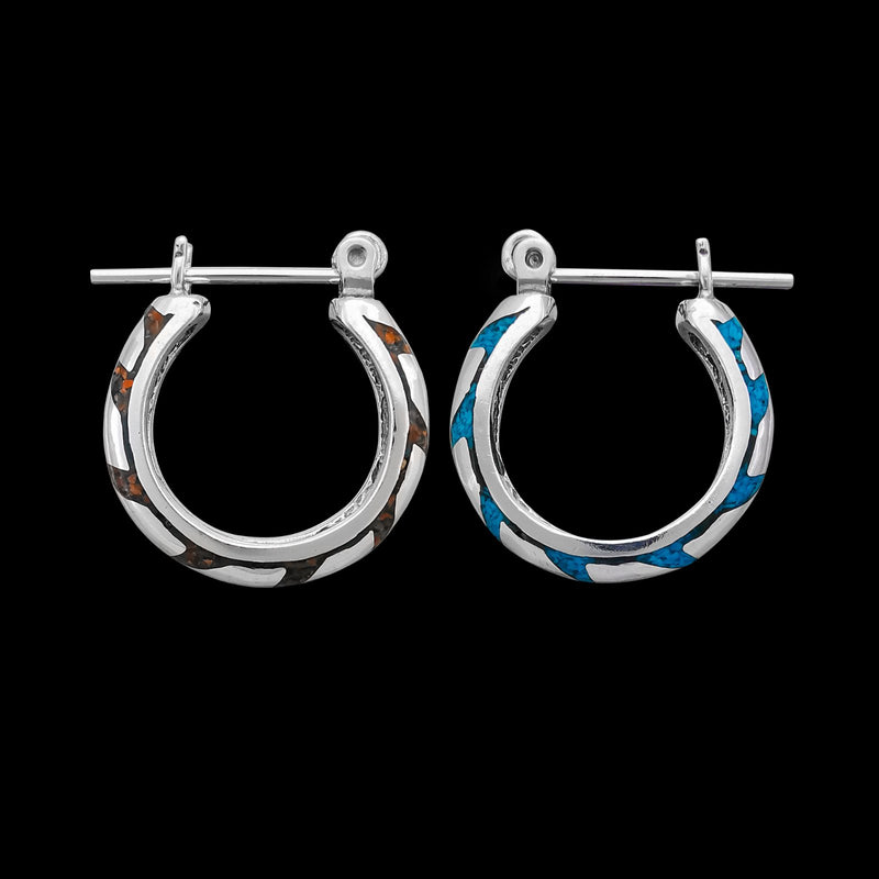 925 Sterling Silver Hoop Earrings, Turquoise, Coral, Lapis Lazuli, Black Resin