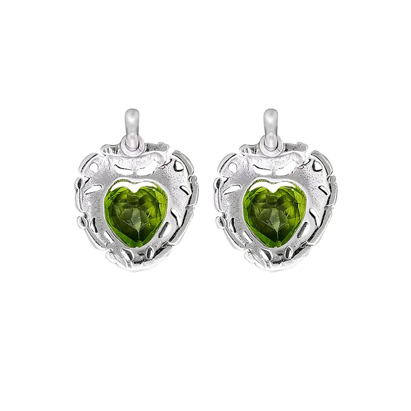 925 Sterling Silver Heart Earrings, Peridot Earrings, Green Earrings, Diamond Heart Earrings