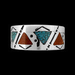 Navajo Band Ring • Turquoise & Red Coral • 925 Silver • Handmade • Raymond Begay