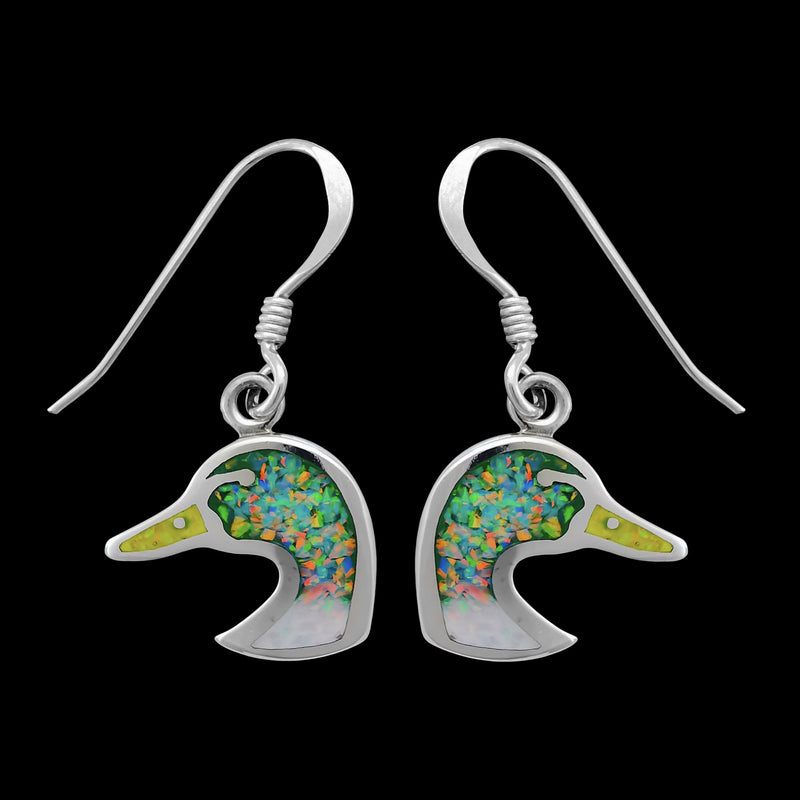 Duck Earrings • Sterling Silver • Mallard Design • Navajo Inspired