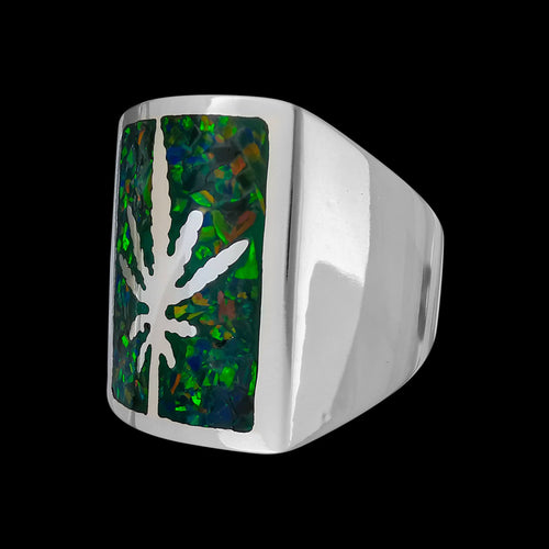 Mary Jane Ring, 925 Sterling Silver Ring, Green Opal Cannabis Ring, Pot Leaf Ring, Pot Leaf Jewelry, Marijuana Ring