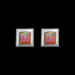 925 Sterling Silver Square Earrings, Pink Opal Earrings, Bridal Earrings, Wedding Earrings